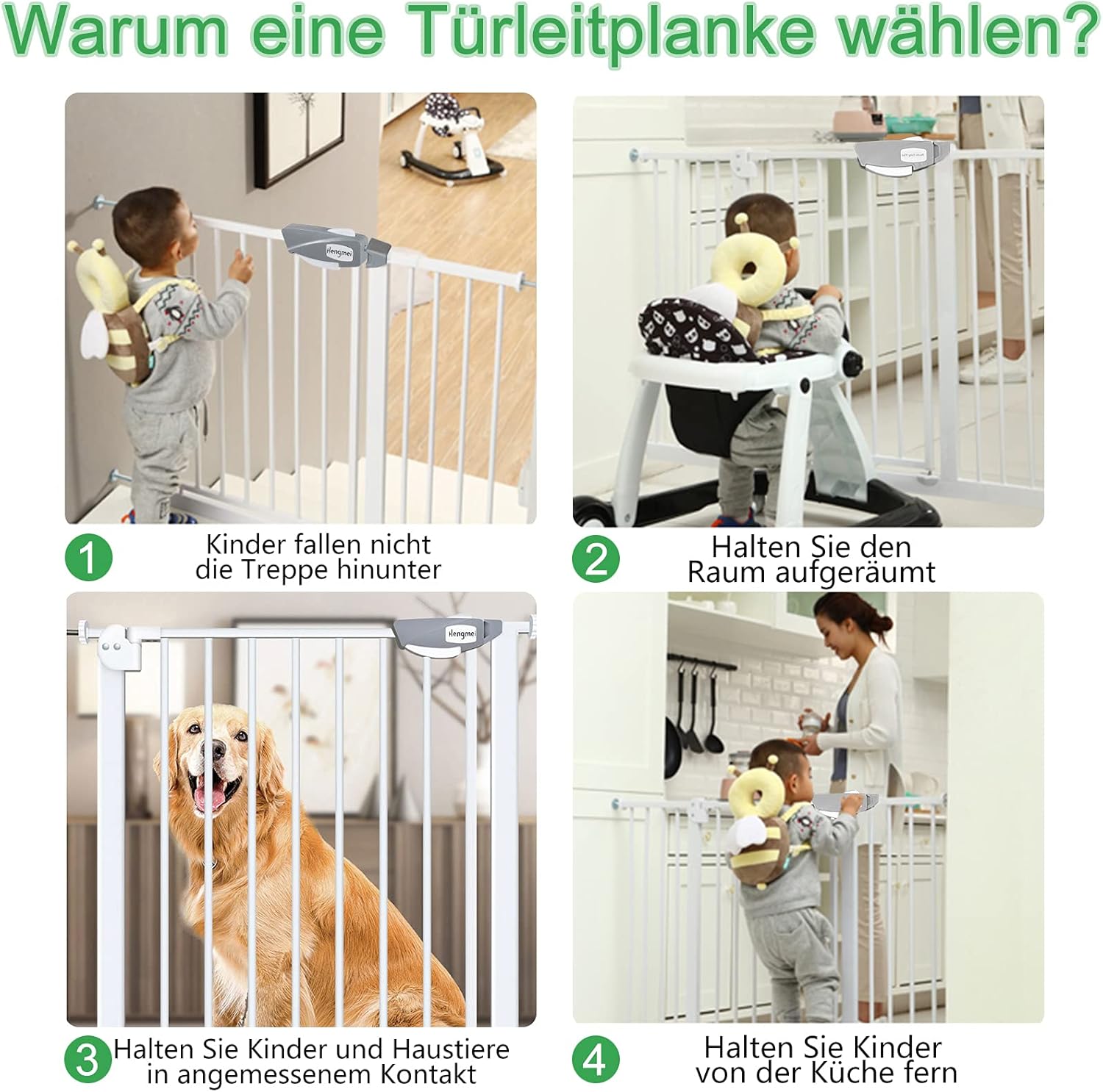 Thumbnail 4 de XMTECH Treppengitter 105-115 cm Breit – Türschutzgitter ohne Bohren, 180° Zweirichtung, Weiß
