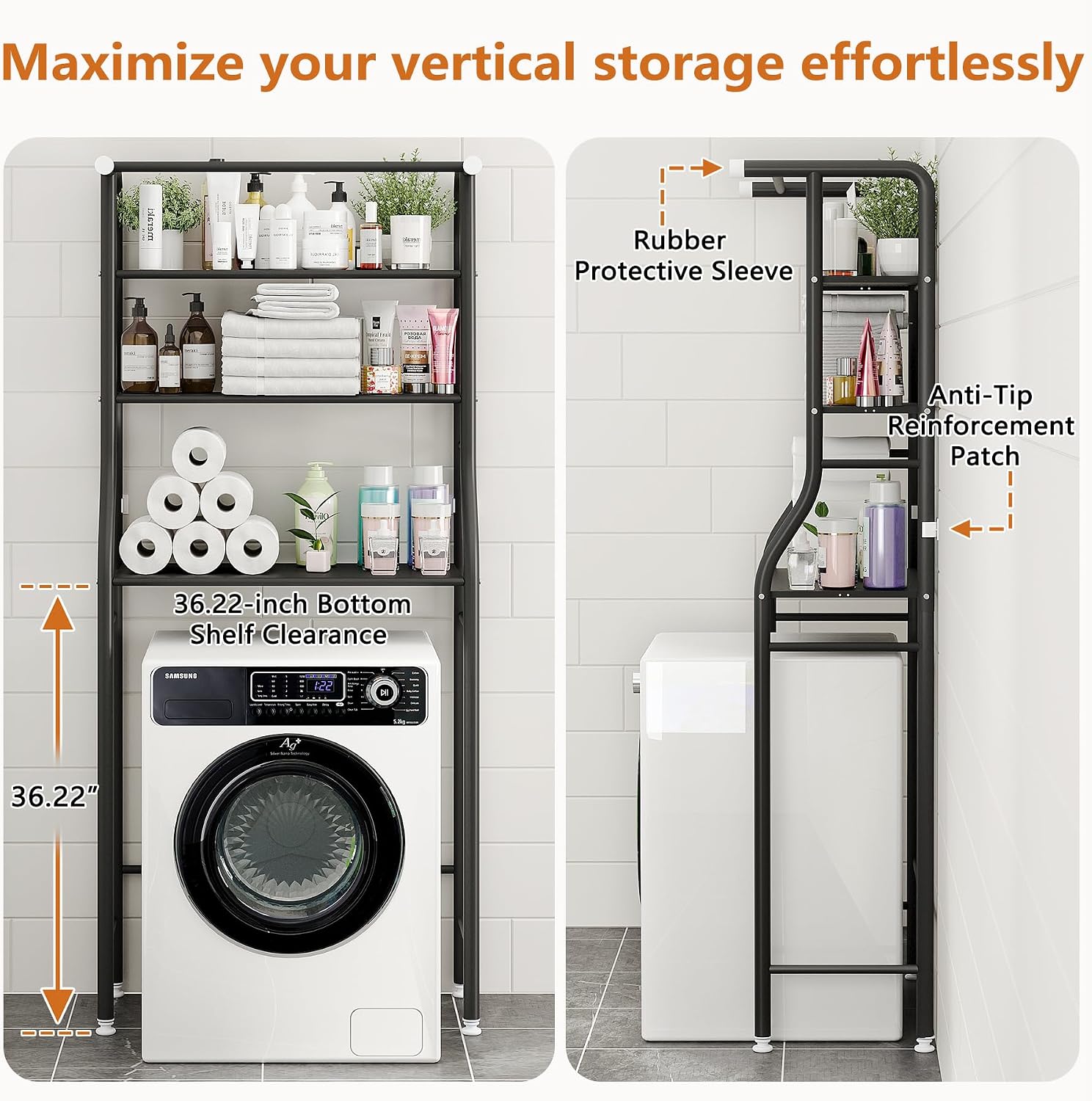 Detalle 1 de UDEAR UDS3 Over-the-Toilet Storage Rack, 3 Shelves, Black Steel