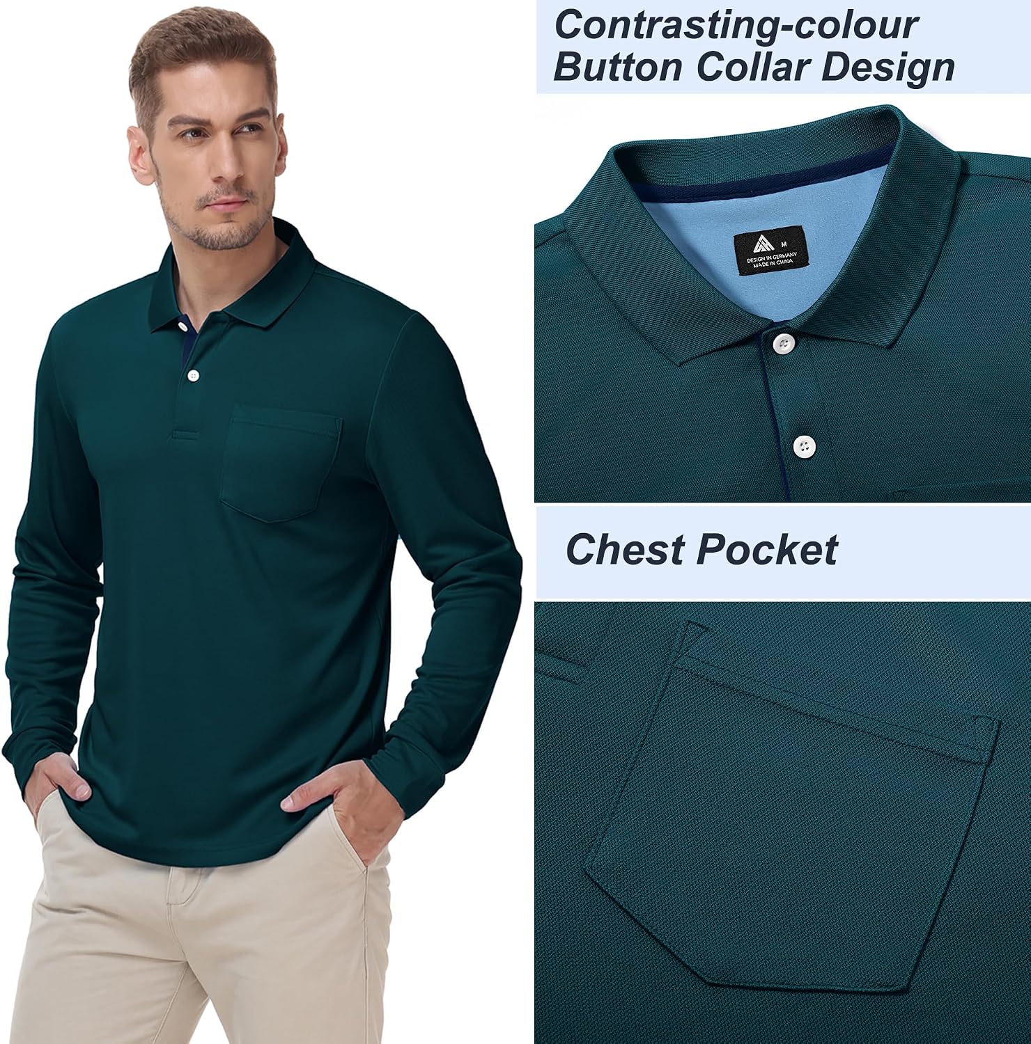 Thumbnail 1 de SwissWell set van 3 poloshirts voor heren met lange mouwen en borstzak
