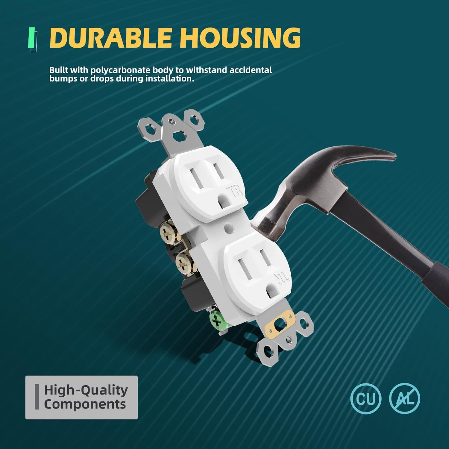 Detalle de TOPELER YSR015 Duplex Electrical Outlets, 15A Tamper-Resistant, White, 50-Pack