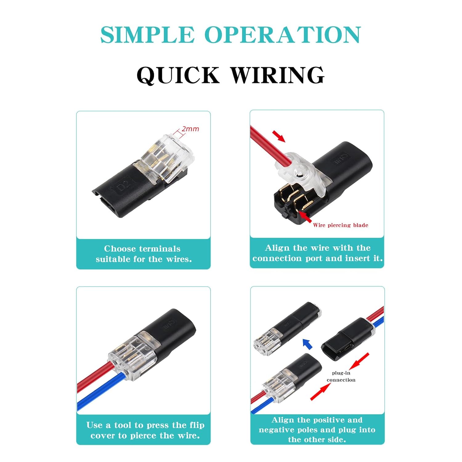 Thumbnail 6 de YESLUSY 40 connettori elettrici rapidi 12V 2 pin impermeabili per cavi AWG 18-22