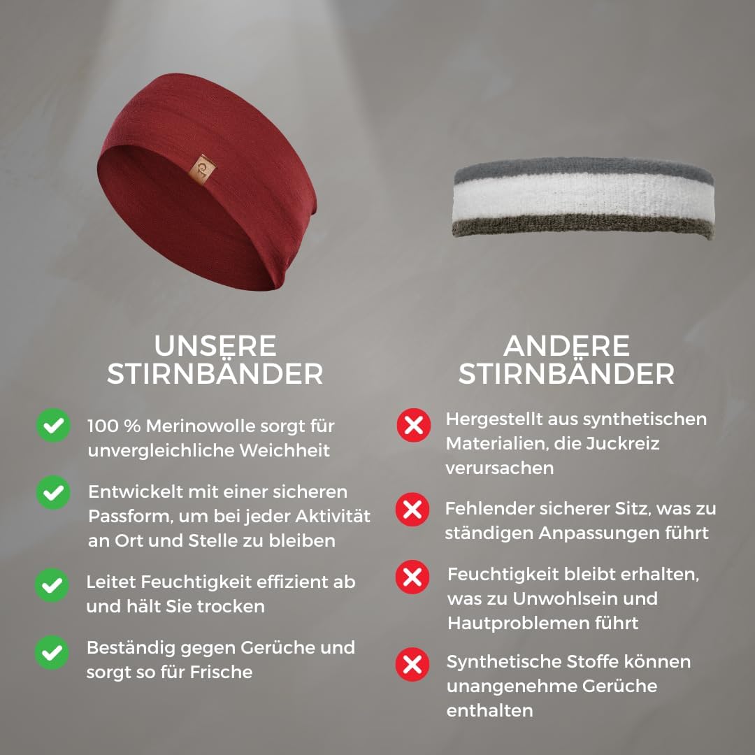Detalle de menique dehnbare Sport-Yoga-Stirnbänder für Damen aus 100% Merinowolle