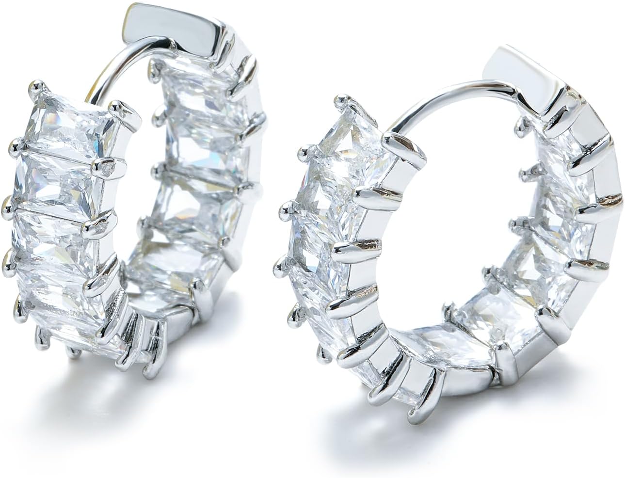 Detalle de Mesovor Boucles d’oreilles créoles argent avec zircone cubique (huggie hoops) pour femmes et filles