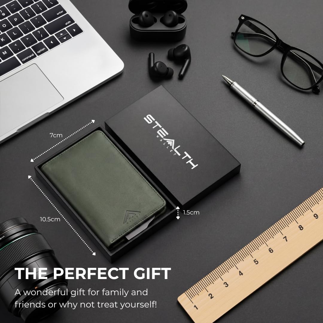 Thumbnail 4 de Stealth Wallet RFID Card Holder Wallet – Smart Minimalist Pop Up Slim Aluminium & Green Leather