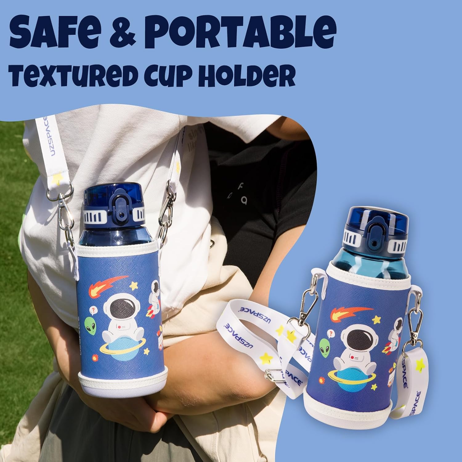 Thumbnail 3 de UZSPACE Kids Water Bottle with 2 Lids – 600ml Tritan, BPA-Free, Leakproof
