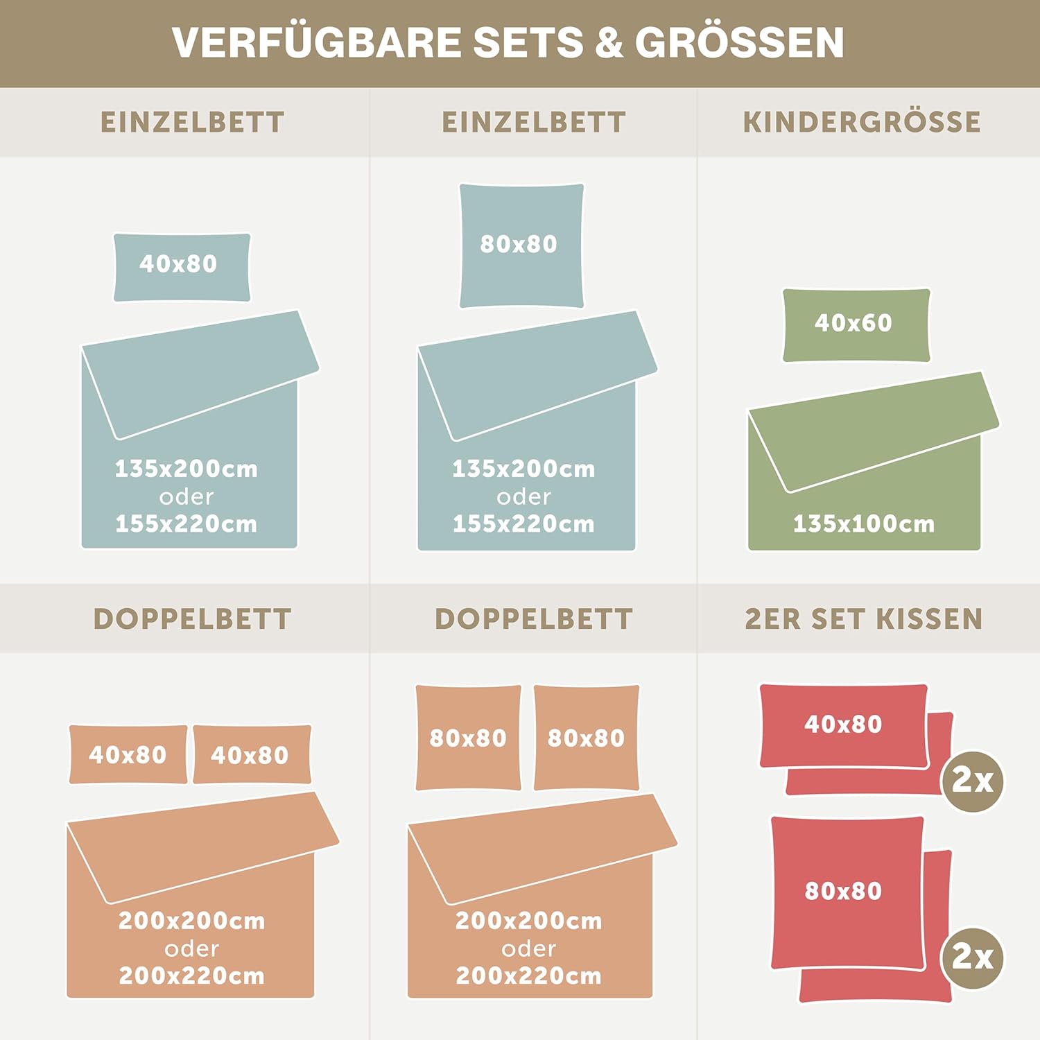 Thumbnail 5 de Blumtal Musselin-Kissenbezug 40x80 cm im 2er-Set (Oeko-TEX, 100% Baumwolle) – Taupe