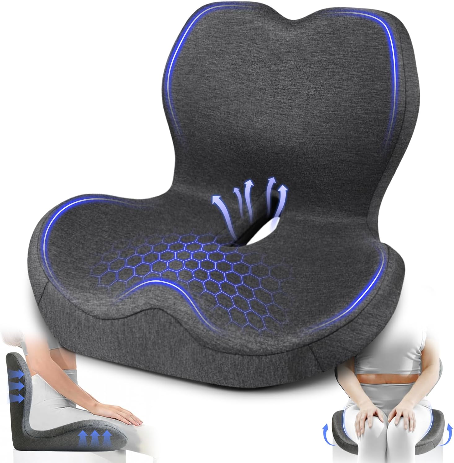 Detalle de JIPORIER JP58 X-Large Seat Cushion with Back Support, Memory Foam