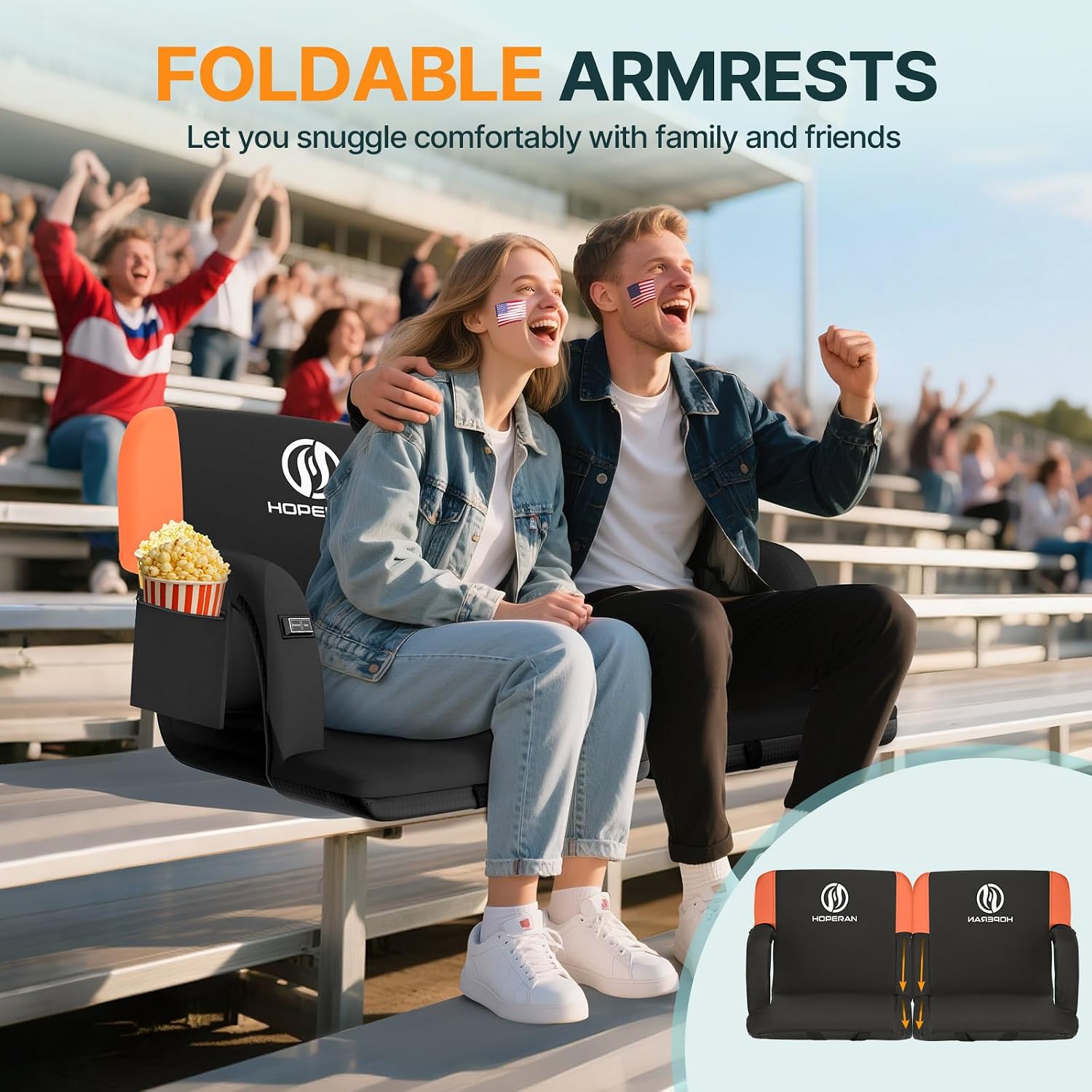 Detalle de HOPERAN JRZY-SK-OR Heated Stadium Seat, Dual-Zone Heat, 6 Recline Positions