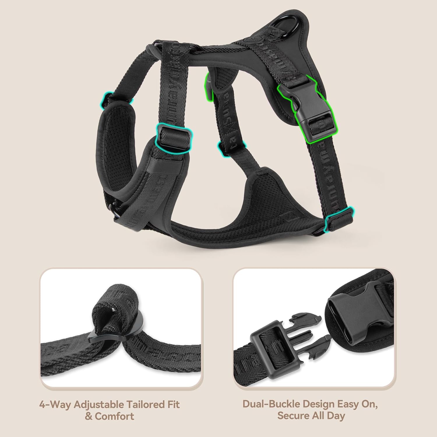 Detalle 2 de Sunraymascota No-Pull Dog Harness for Large Dogs – Lycra Elastic, Breathable Mesh, Easy On/Off
