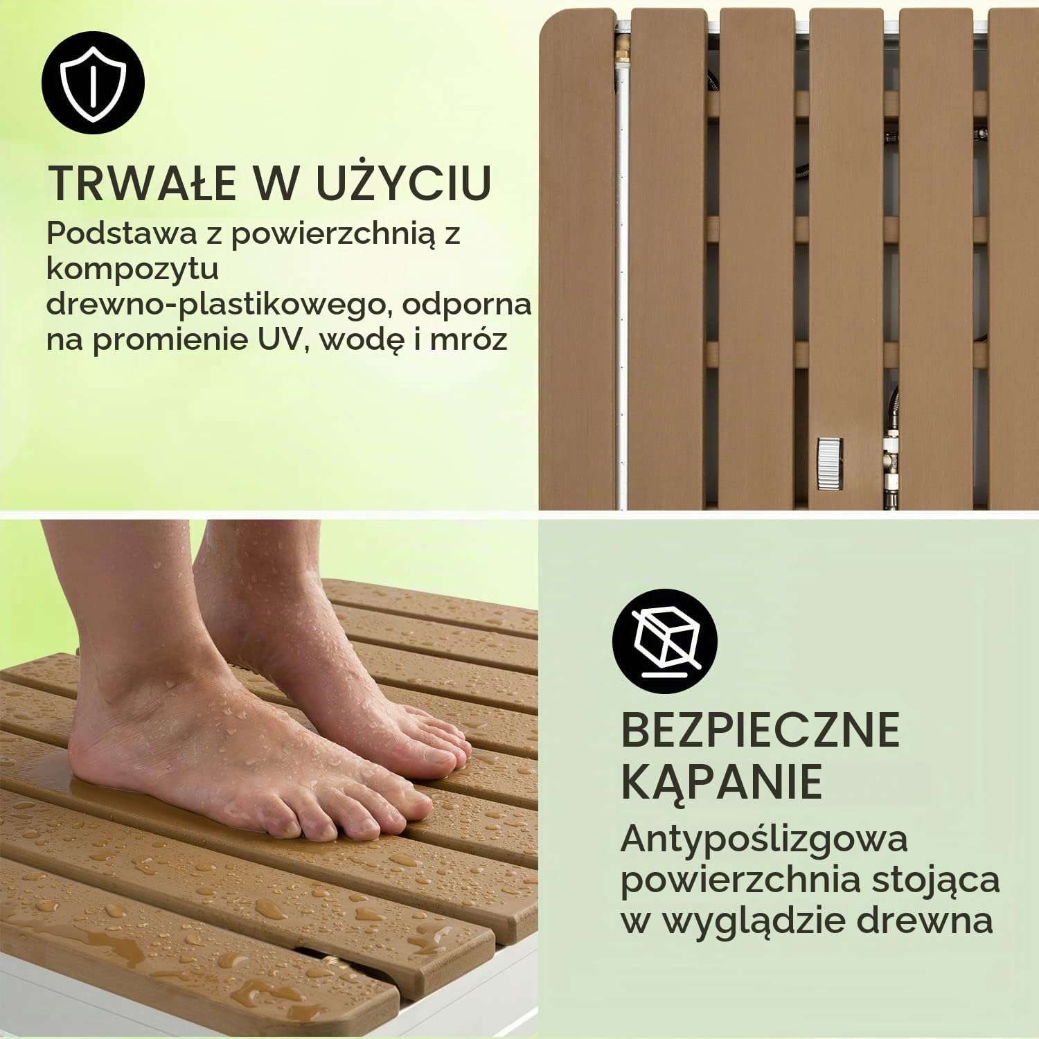 Detalle de blumfeldt mobilny prysznic ogrodowy do gruntu, podstawa WPC, strumień 4 m