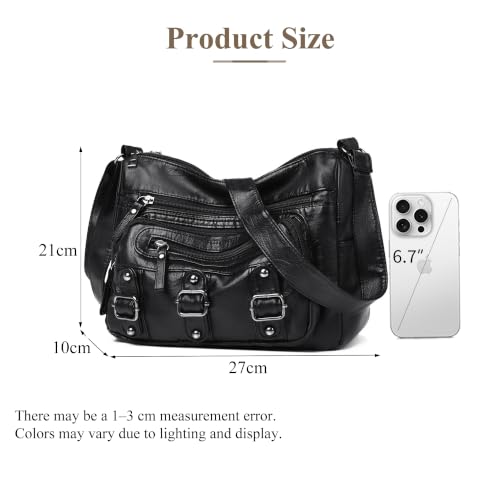 Detalle de Mabecol sac bandoulière femme moyen en PU, multi-poches, noir