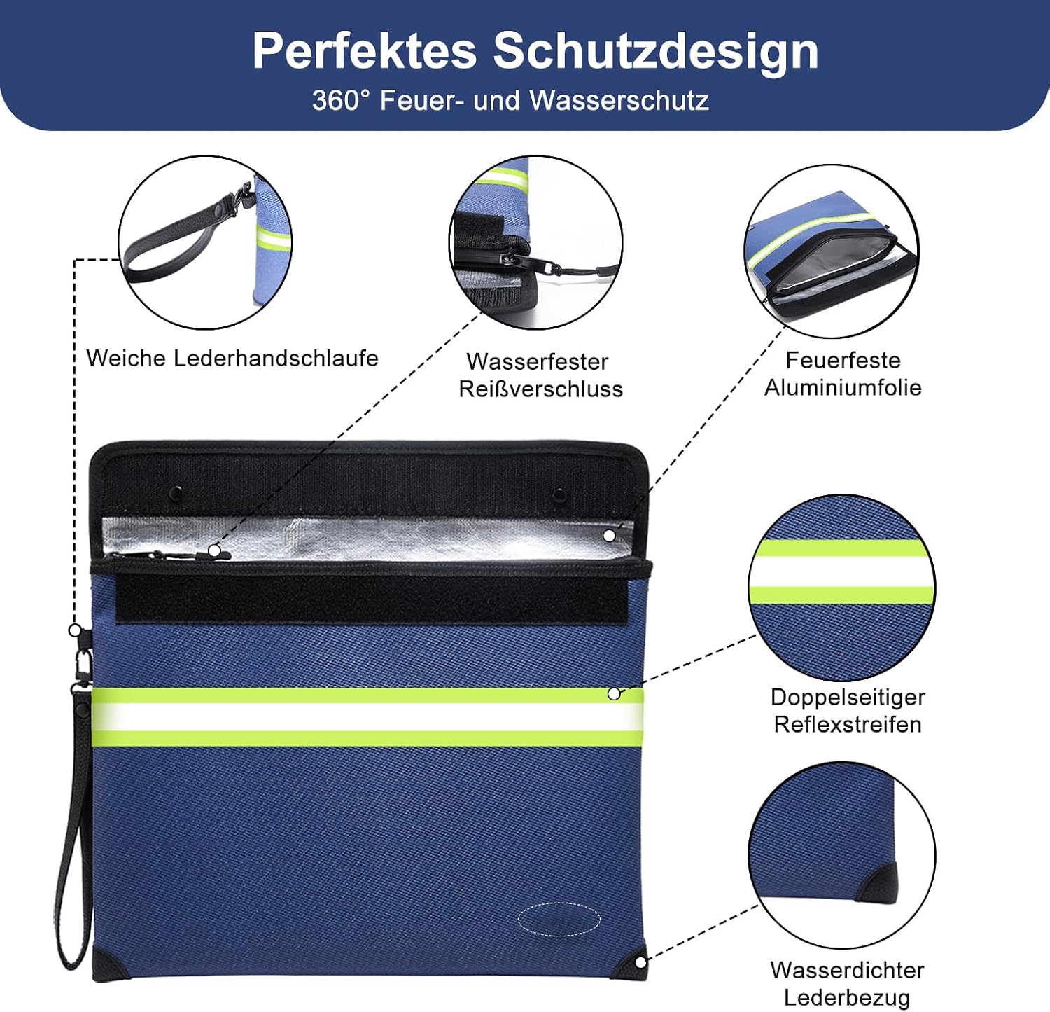 Detalle de Feuerfester Geldbeutel mit Griff – 6500 °F wasserdicht & 10-lagig isoliert (für Bargeld und Dokumente)