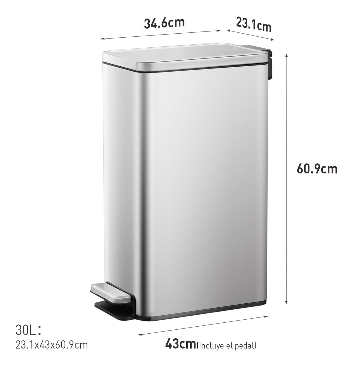 Detalle 2 de EKO Poubelle de Cuisine Stella Slim 30L avec Pédale – Acier Inoxydable Anti-Traces, Design Compact et Fermeture Silencieuse