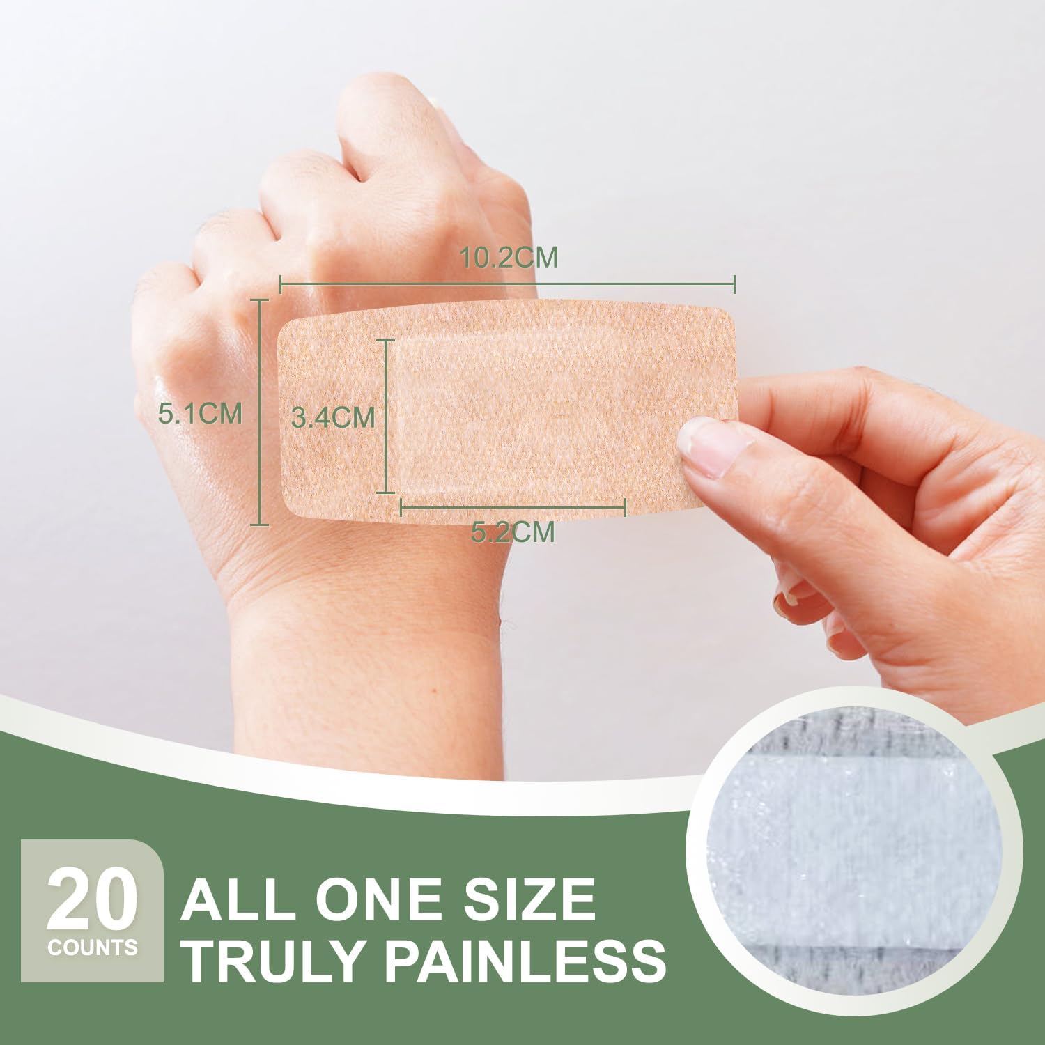 Thumbnail 1 de Hysimedy Silicone Adhesive Bandages (Large) 2"x4" — Latex-Free Hypoallergenic Flexible Fabric, 20 Count
