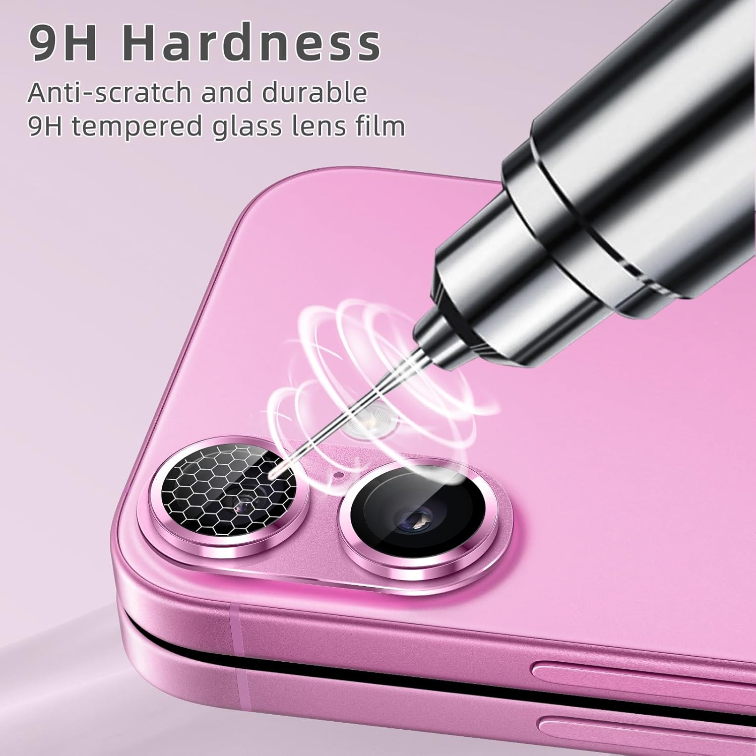 Detalle de SumRioo Kameraschutz für iPhone 16/16 Plus – Kamera-Panzerglasfolie aus Aluminiumlegierung, 9H Härte, rosa