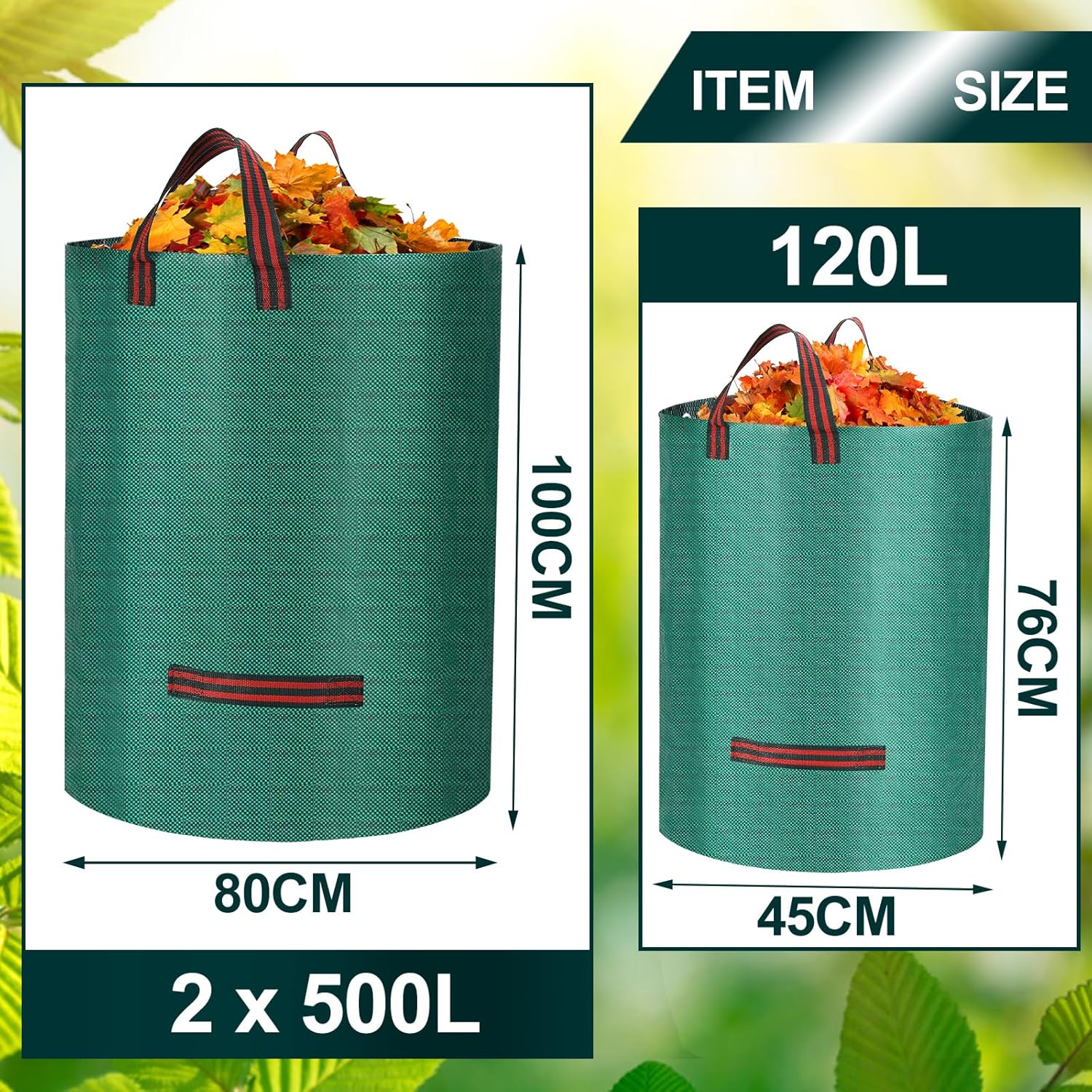 Thumbnail 1 de Heavy Duty Garden Waste Bags with Handles (2x 500L + 1x 120L) – Reusable Waterproof Yard Sack