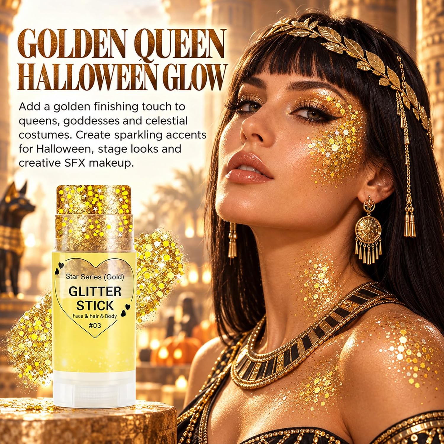 Detalle 2 de Go Ho WLG-346-03-US Gold Glitter Stick for Hair, Face and Body