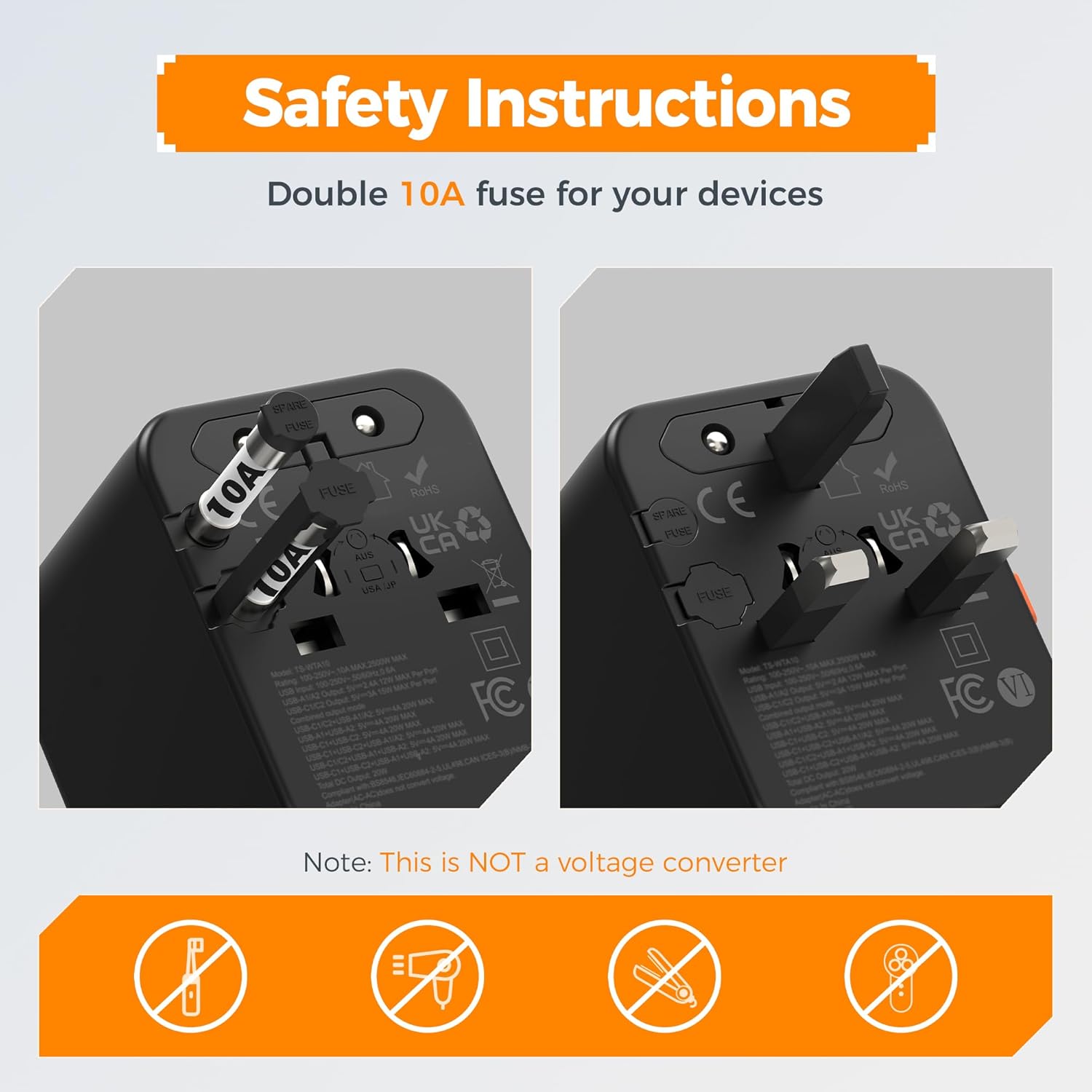 Thumbnail 4 de TESSAN Universal Travel Adapter 4 USB