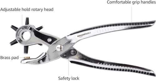 Detalle 2 de Amazon Basics Set de poinçon à cuir avec rotatif et embouts multi tailles – finition argent