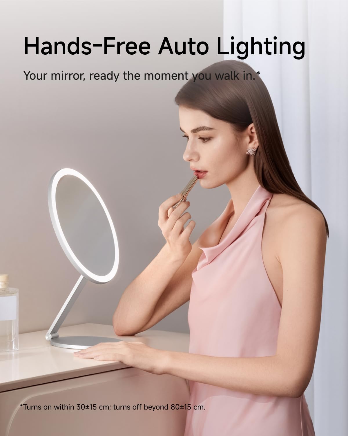 Detalle 1 de Laifen Pearl White Lighted Makeup Mirror with Adjustable Lighting and Aluminium Frame