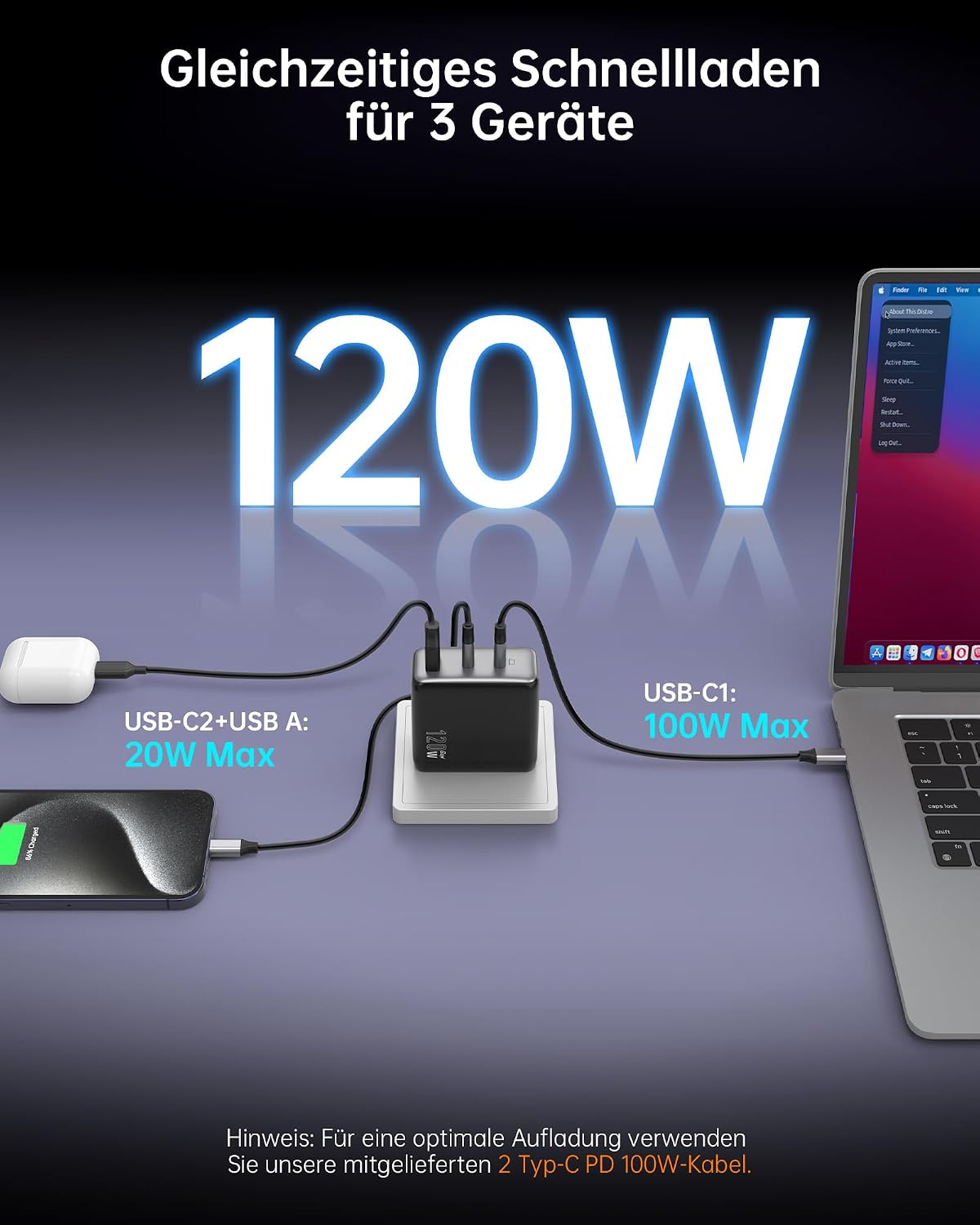 Detalle 2 de NOVOO 120W USB C Ladegerät 🔌