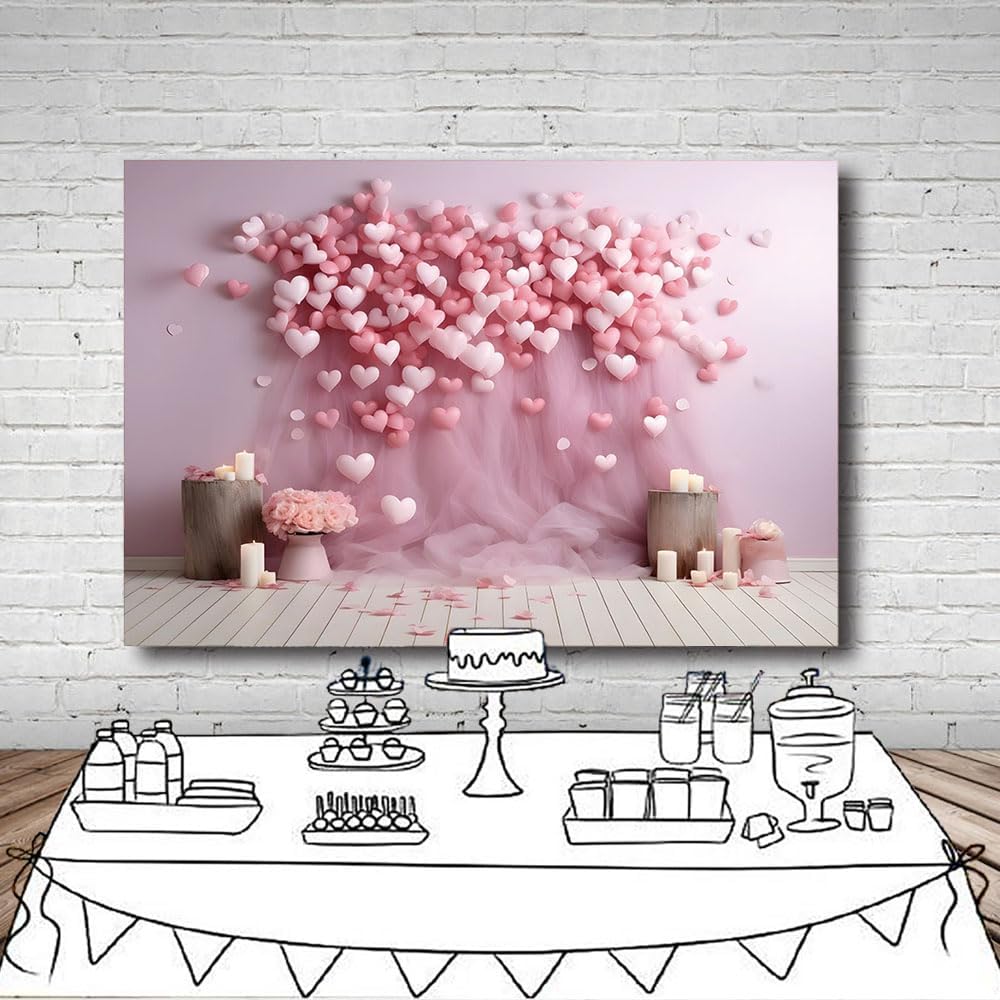 Thumbnail 4 de MEHOFOND 7x5ft Valentine’s Day Backdrop for Photography – Pink Romantic Floral & Candle Theme