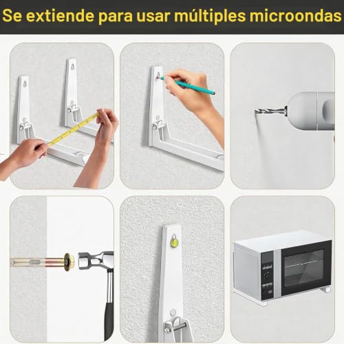 Detalle de LINLINOI 2 piezas: Soporte de pared para microondas ajustable en acero inoxidable