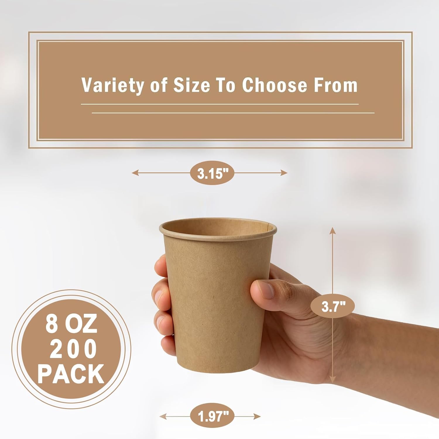 Detalle 2 de Lamosi 200-Pack 8 oz Brown Paper Cups 🫖