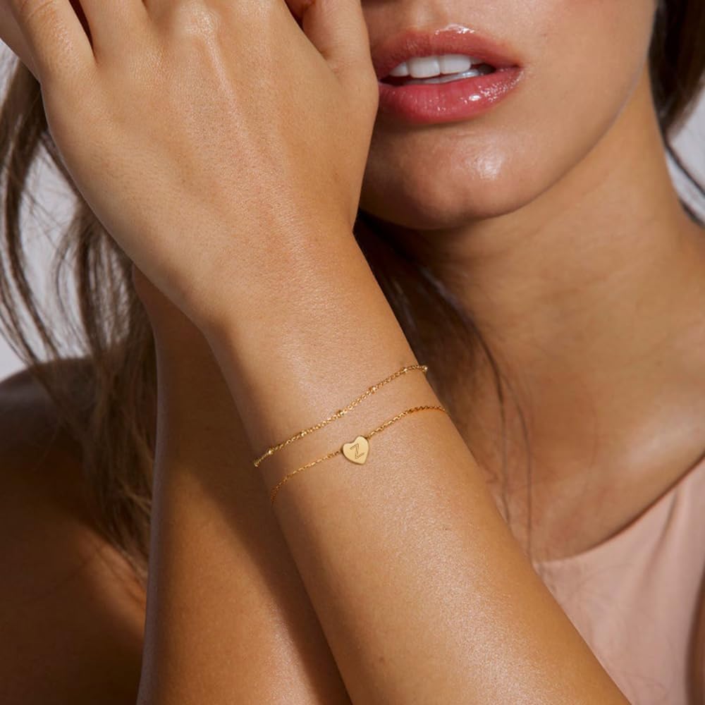 Thumbnail 2 de TINGN Bracelet cœur en or 14 carats pour femme – personnalisé avec initiales