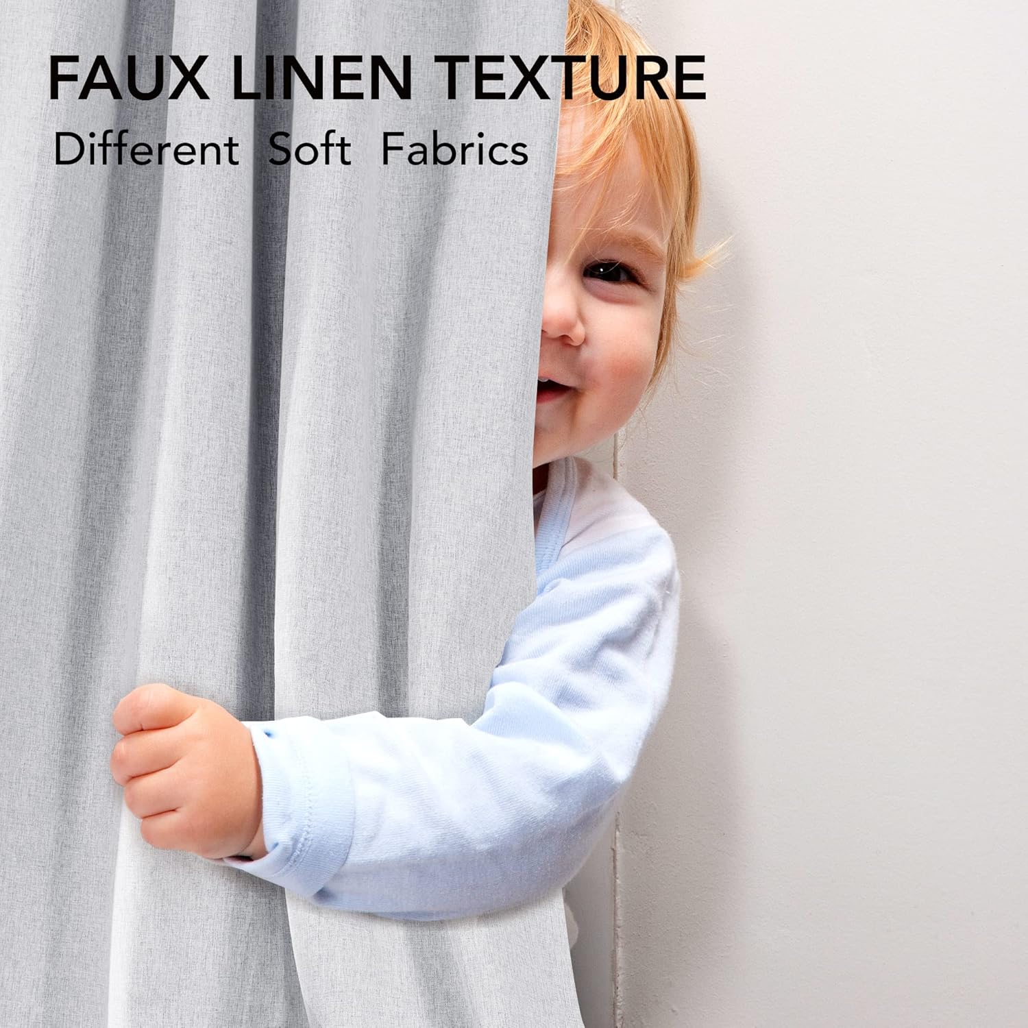 Thumbnail 4 de Deconovo Total Blackout Curtains Long Faux Linen – Grey, W52 x L95 Inch (One Pair)