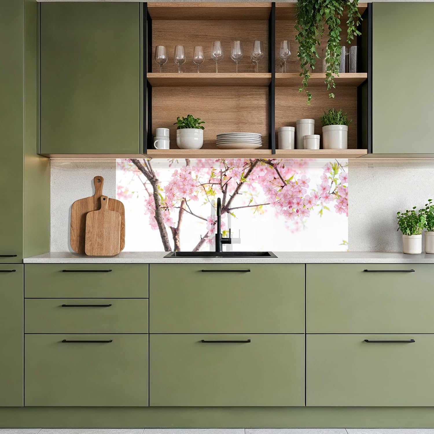 Detalle 2 de KitchenYeah Spritzschutz Küche 60×150 cm – selbstklebende Küchenrückwand mit Sakura-Motiv (Kirschblüte)