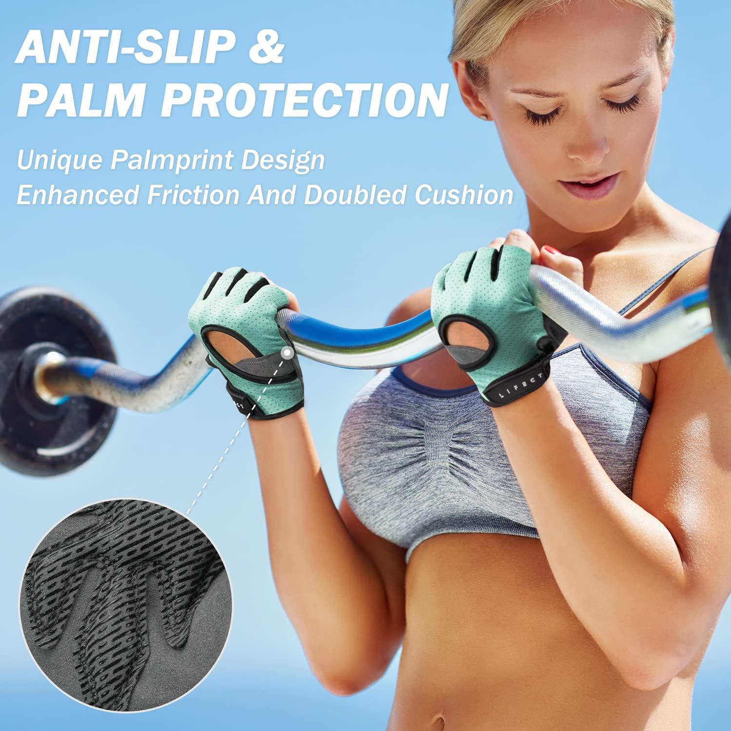 Detalle de LIFECT Freedom Workout Gloves, Fingerless Mesh with Padded, Grippy Palms