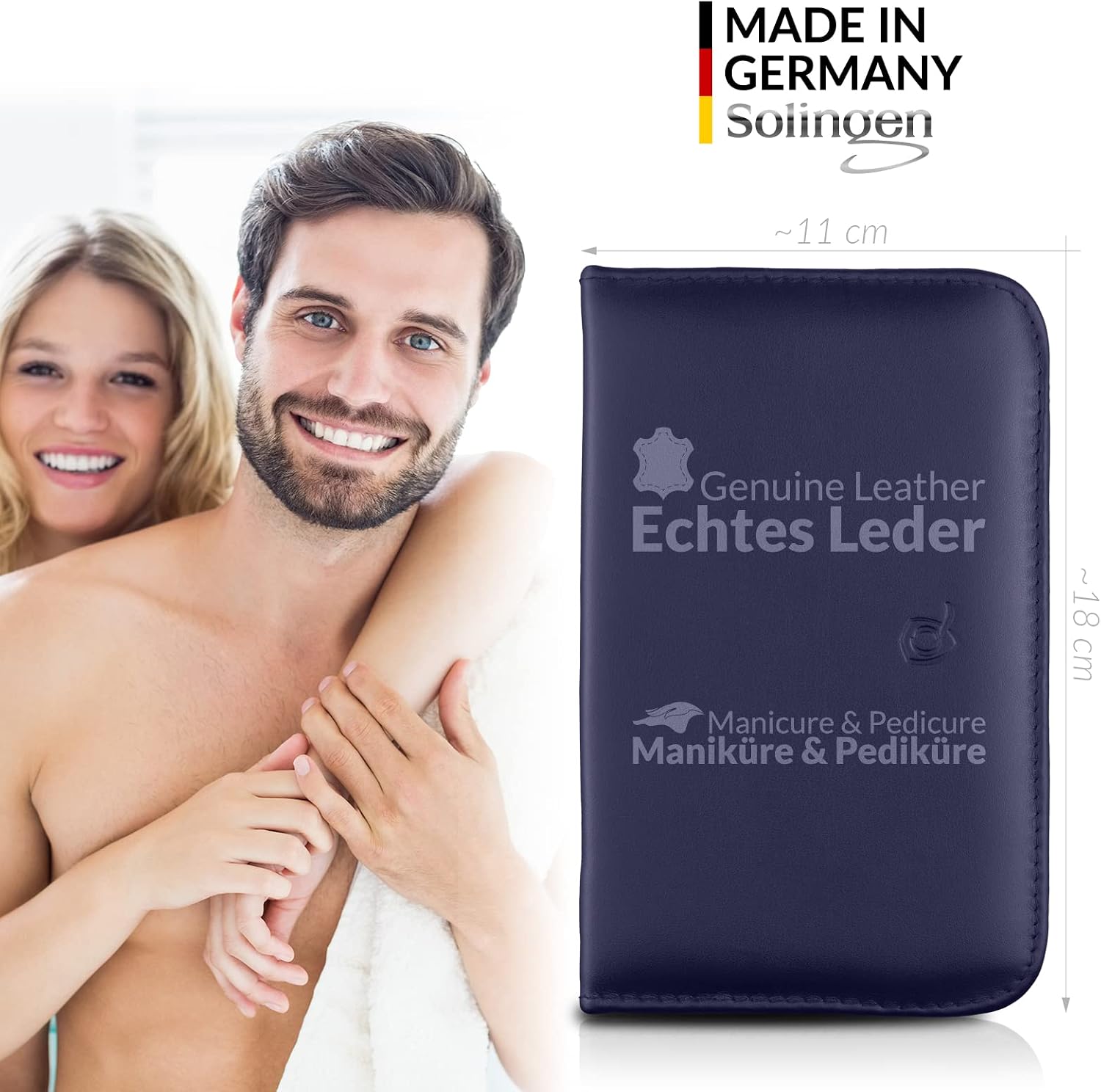 Thumbnail 1 de Mega kit manucure Solingen 12 pièces – coffret cadeau femme/homme, cuir bleu foncé