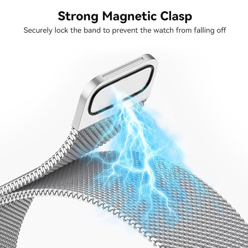 Detalle de ELUTENG Sport Armband für Fitbit Charge 6/5 – 2er-Set Metallgeflecht, Magnetverschluss, Schwarz/Silber