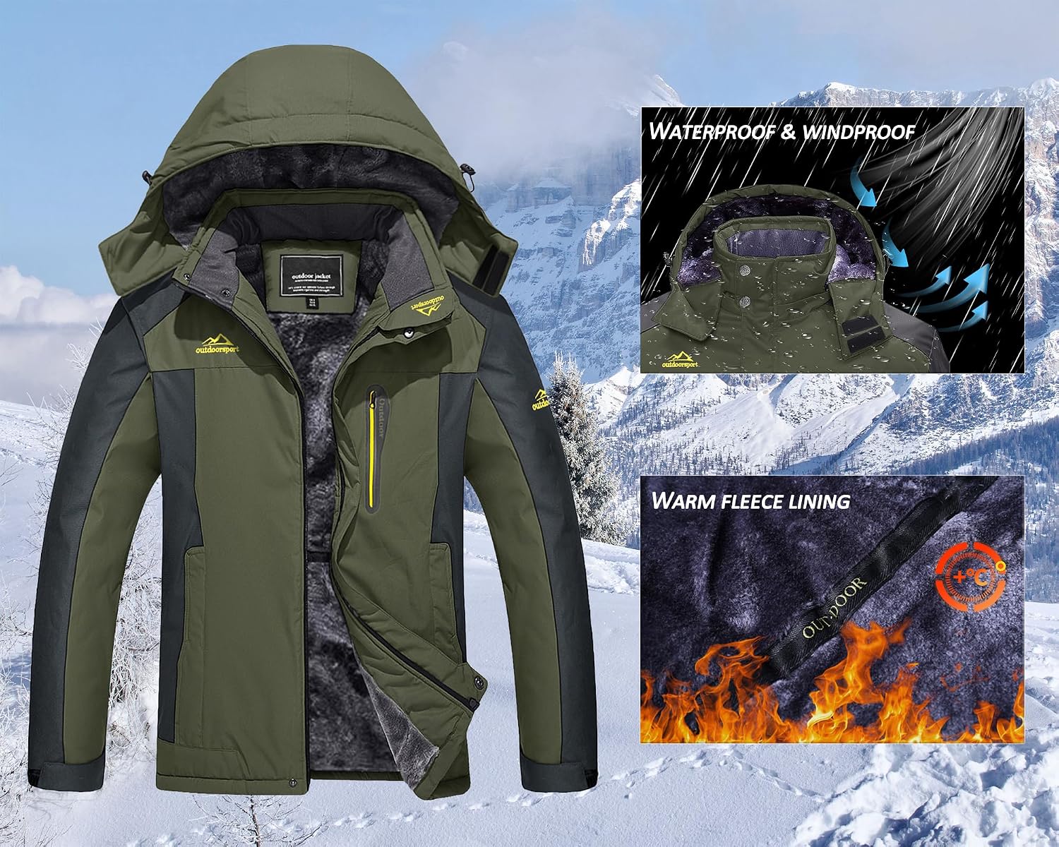 Detalle 2 de KEFITEVD Chaqueta Invierno Hombre Impermeable
