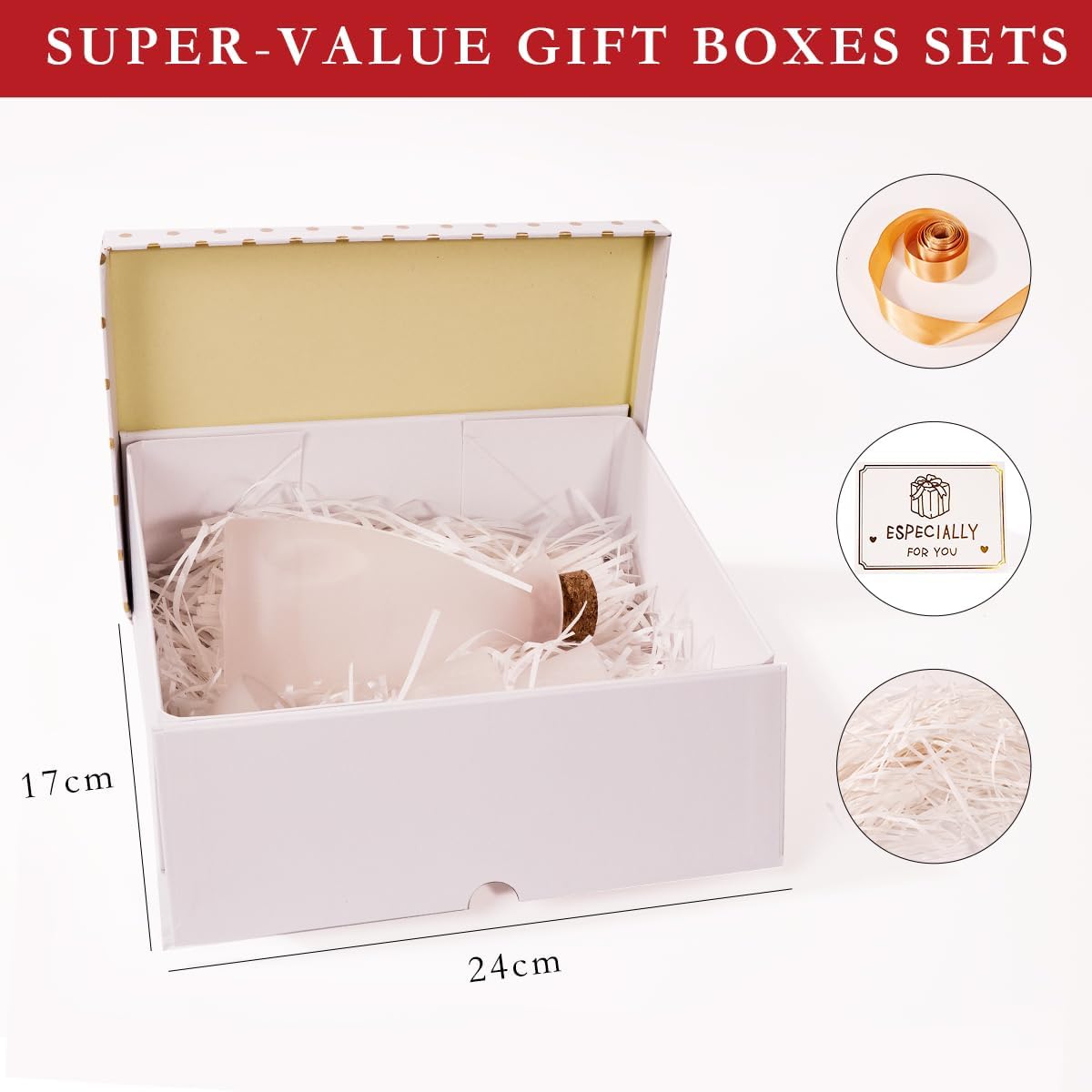 Detalle de Large Gift Boxes with Magnetic Lids (White with Dots) – 24x17x8 cm