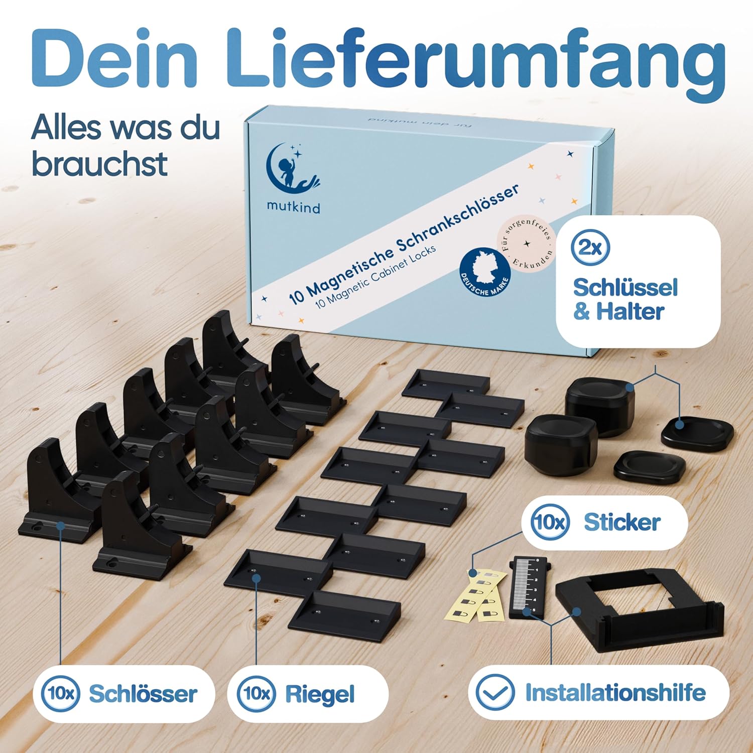 Detalle de Mutkind 10x Magnetische Kindersicherung – unsichtbar, stark klebend, 2 Schlüssel (ohne Bohren)