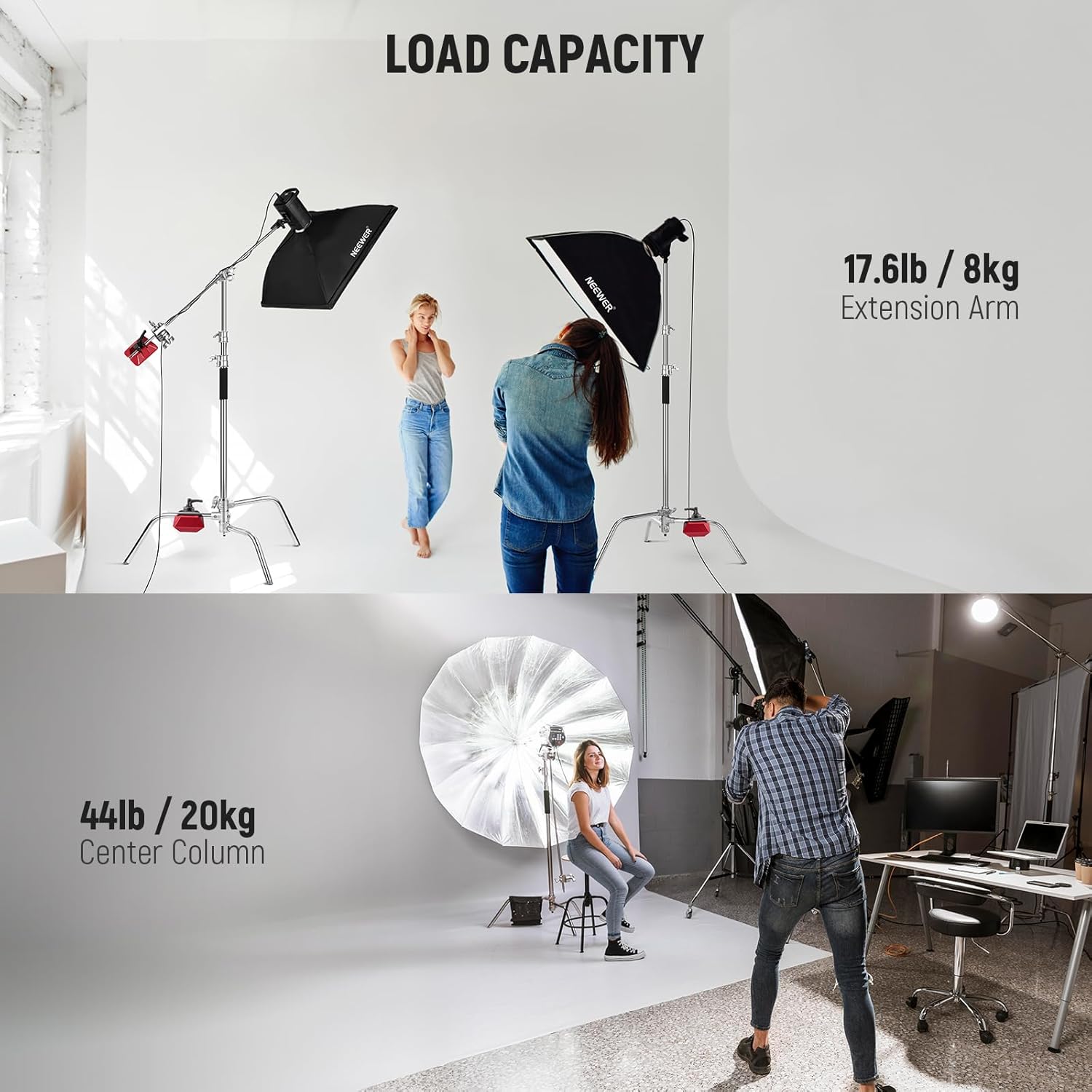 Thumbnail 3 de NEEWER BASICS SC320 Lite stainless steel C stand with boom arm (up to 10.5ft/320cm) — heavy duty studio light support