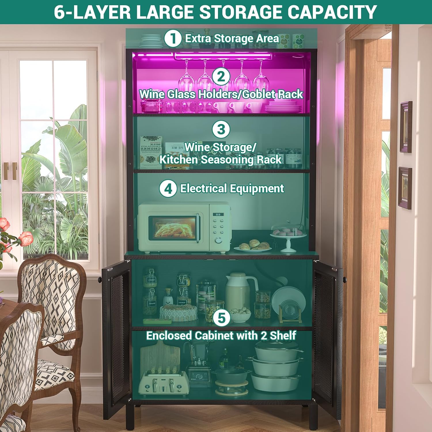 Thumbnail 6 de Aheaplus Bar Cabinet 67-Inch