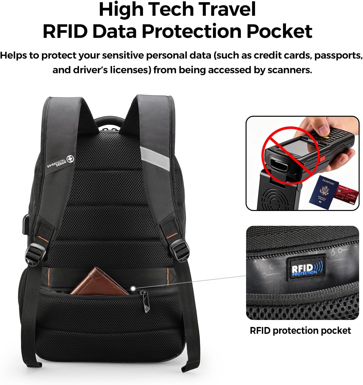 Thumbnail 6 de Swissdigital Design Backpack SD1670-01: 16-Inch Laptop, RFID & USB Charging Pocket