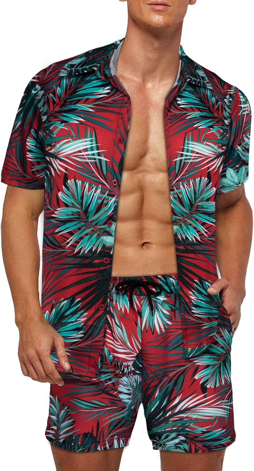Detalle 2 de AOTORR Men's Hawaiian Tracksuit Set: Floral Short Sleeve Shirt & Shorts for Summer