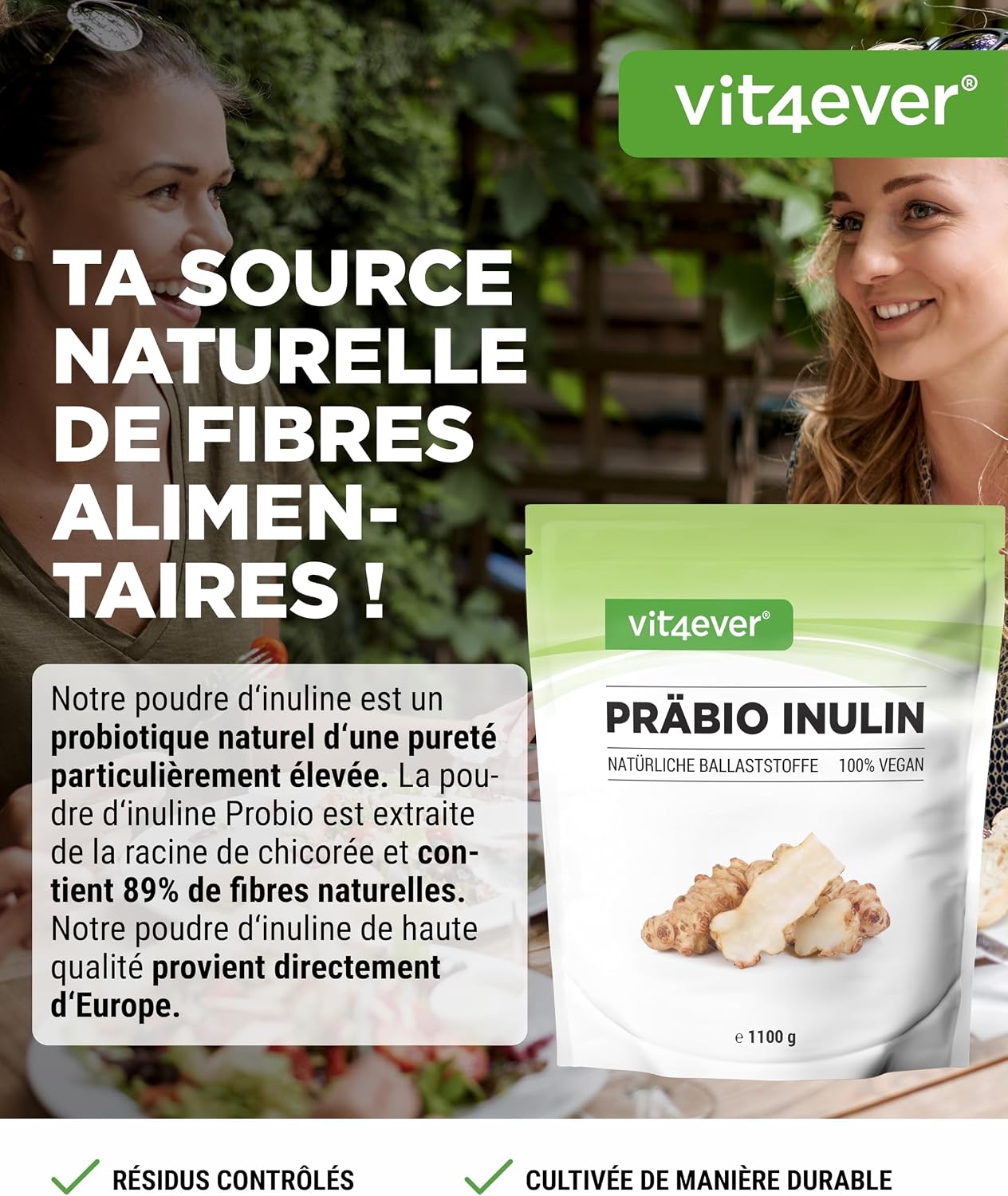 Detalle 2 de Poudre d'inuline prébio 1100 g - fibre élevée