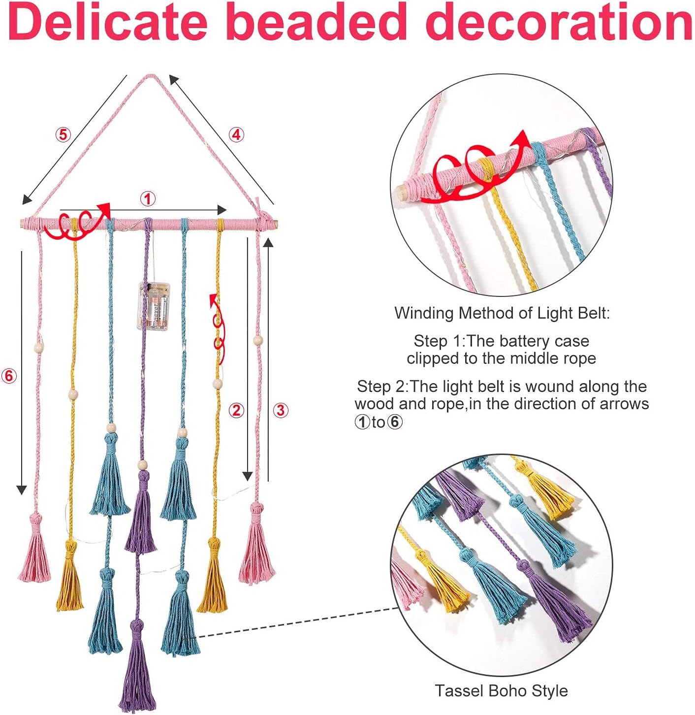 Thumbnail 4 de Homecor Hanging Macrame Photo Display with Remote Light