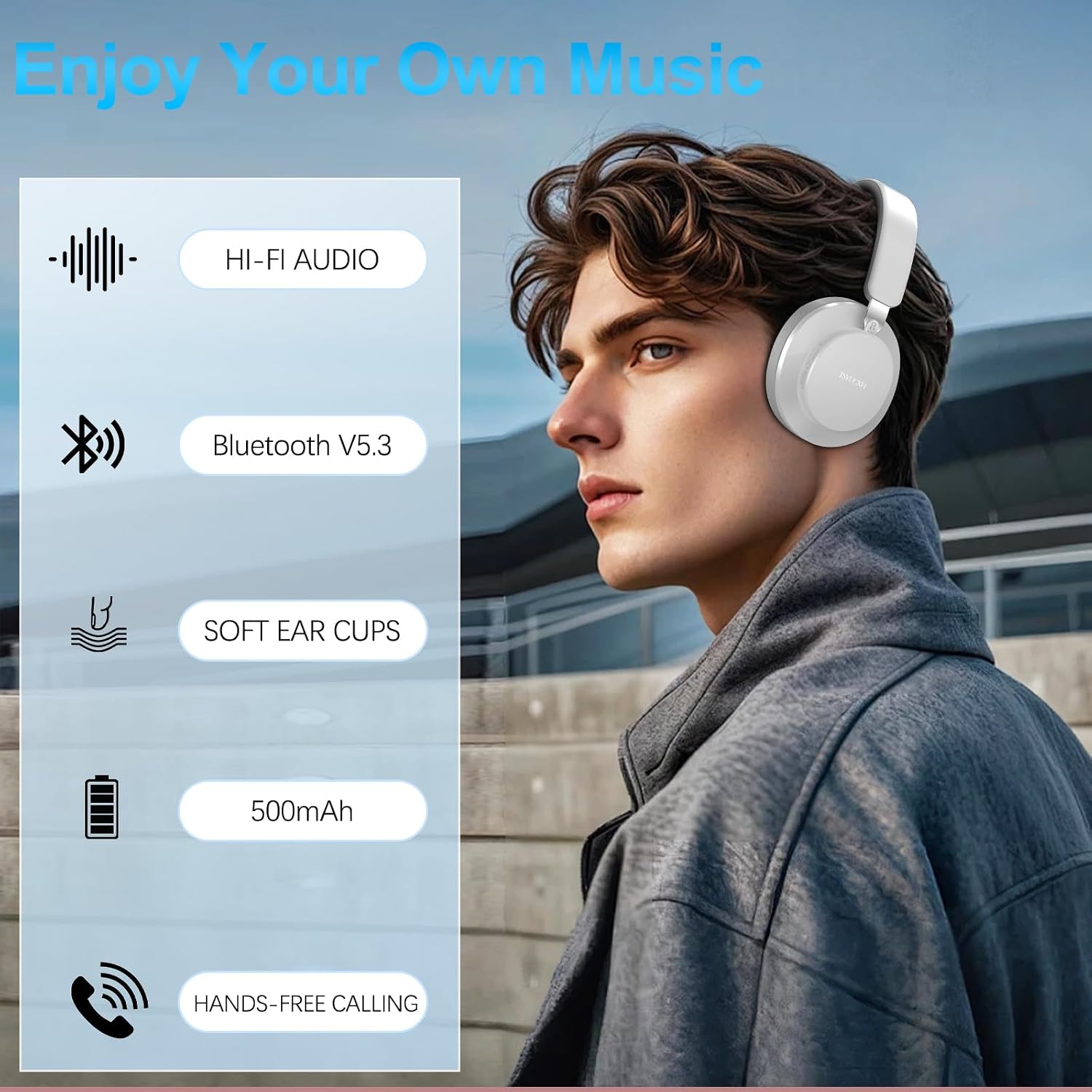 Thumbnail 6 de TSYUCXH Noise Cancelling Headphones Wireless Bluetooth – Over Ear, 65h Playtime, Grey