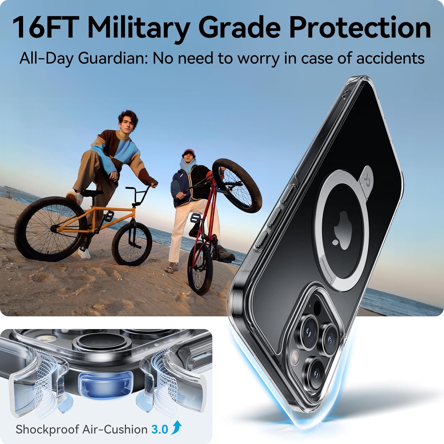 Thumbnail 4 de CASEKOO Ultra Magnetic iPhone 16 Pro Max Case with Invisible Stand (MagSafe Compatible, 16FT Protection) – Clear Slim Cover