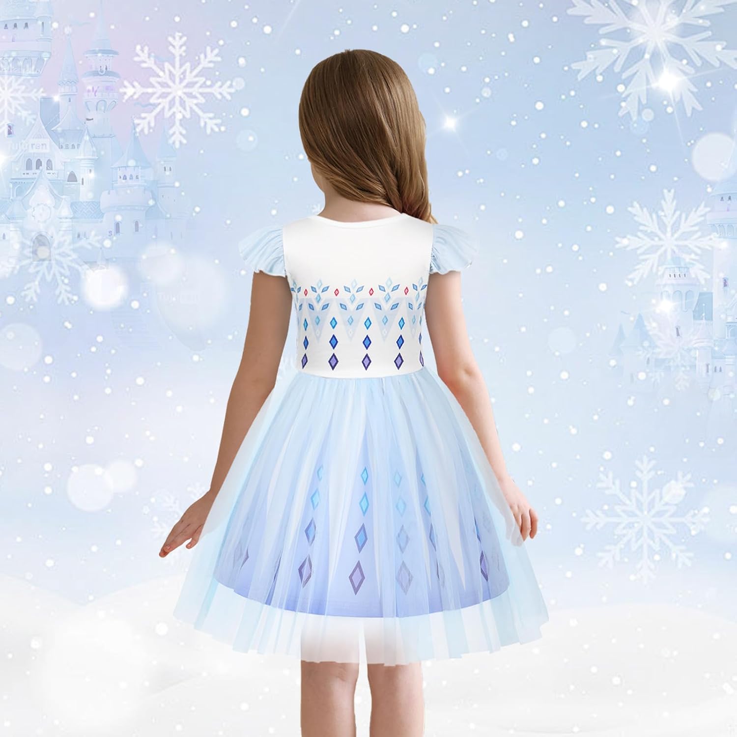 Detalle de HenzWorld Princess A-line Tulle Dress for Girls, Flutter Sleeves