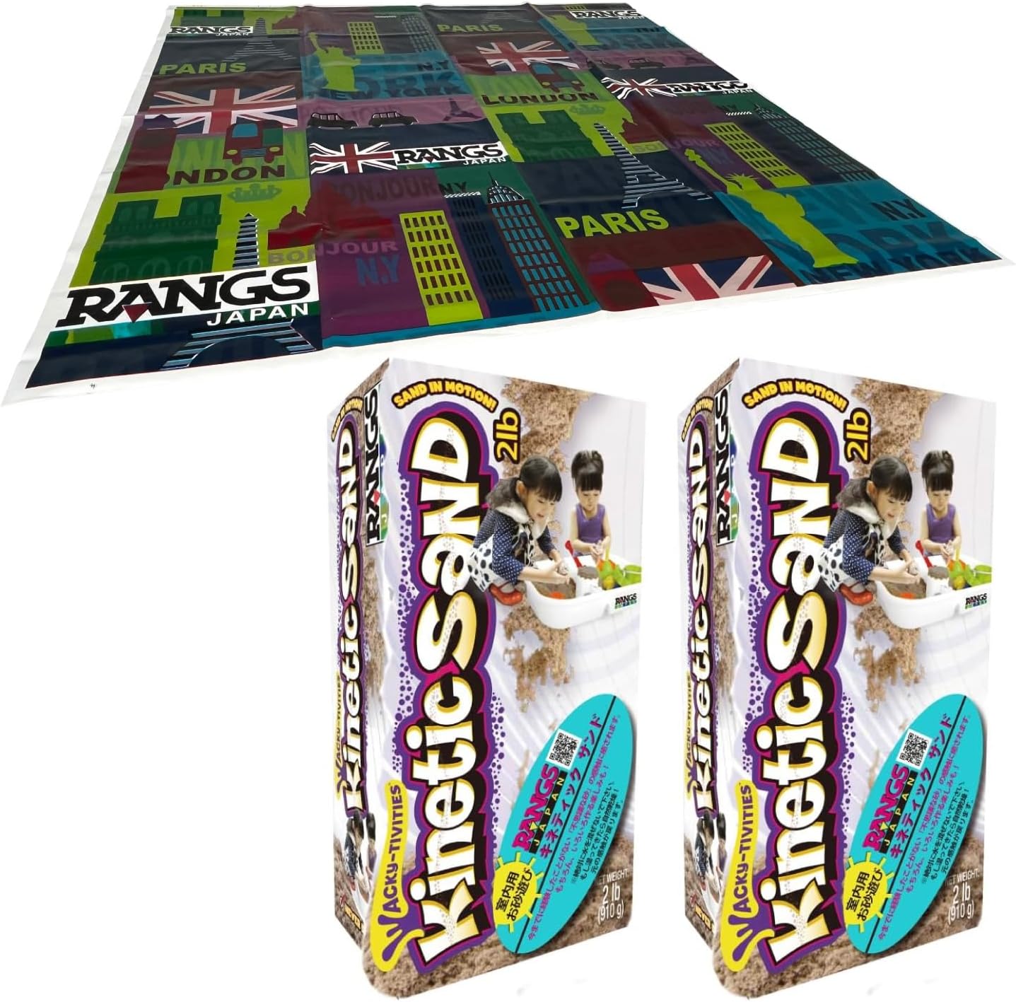 Detalle de ラングスジャパン(RANGS)キネティックサンド 2LB(2個)室内用セット、1m×1mプレイシート付き