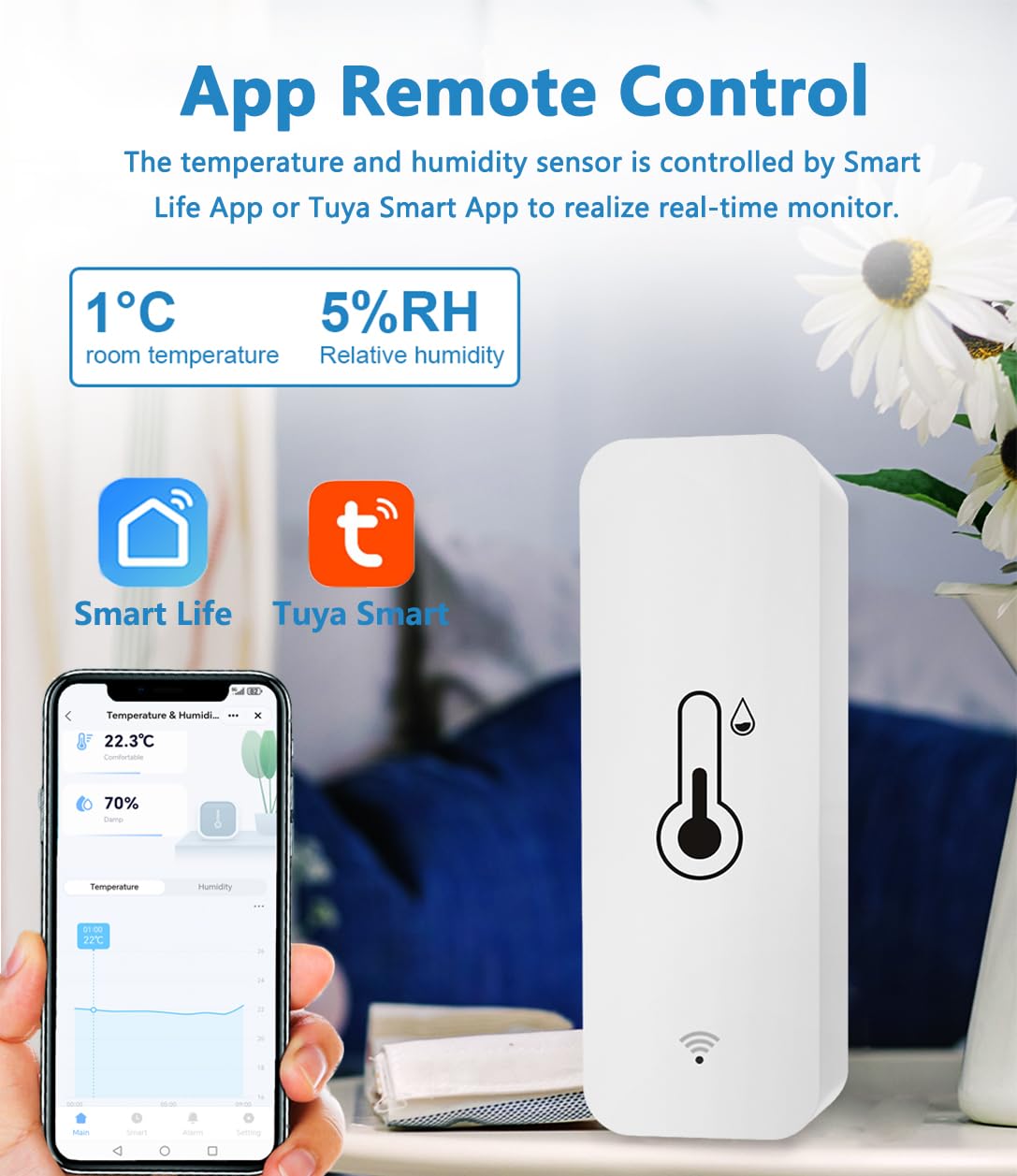 Thumbnail 4 de Termometro igrometro smart WiFi: sensore mini per temperatura e umidità con controllo remoto e Alexa