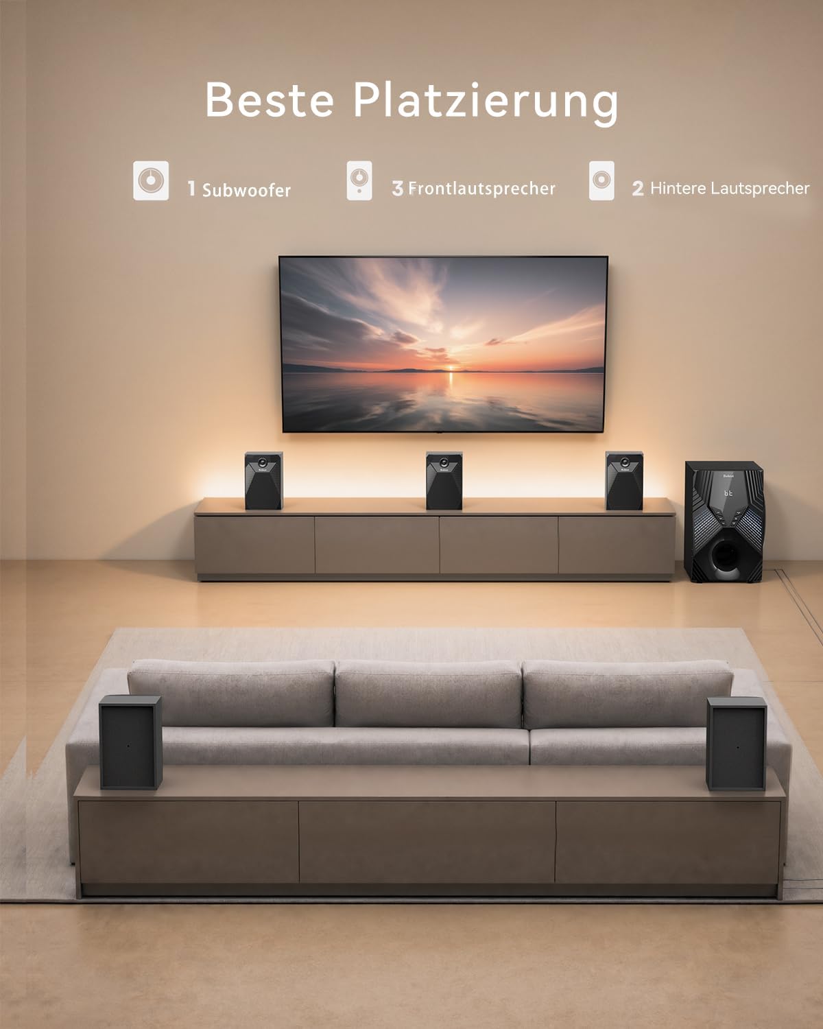 Thumbnail 5 de 1000-W Surround-System mit 8-Zoll-Subwoofer – 5.1 Heimkino Sound