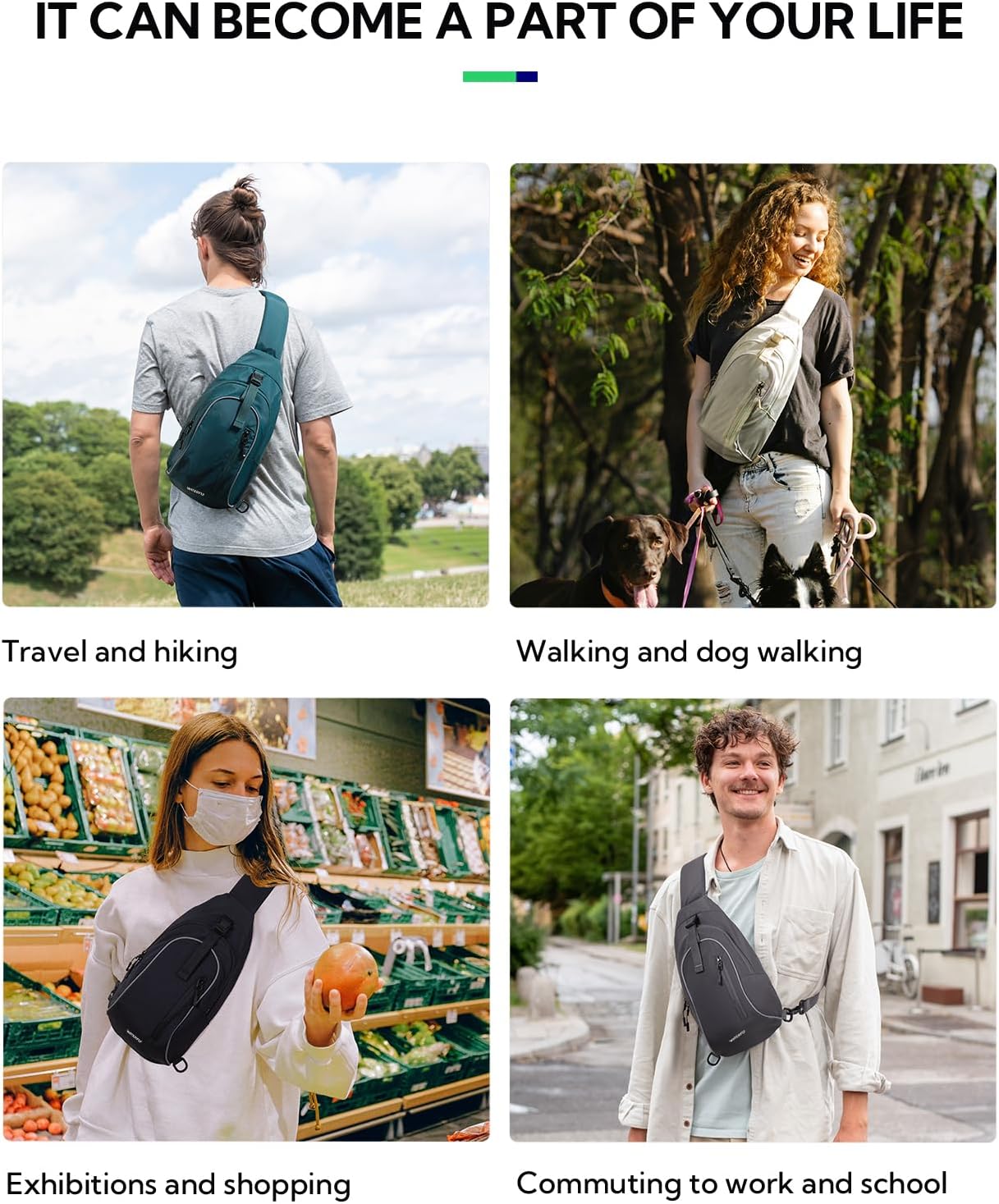 Thumbnail 5 de Waterfly Brusttasche Schultertasche Sling Bag – Umhängetasche für Outdoor, Reise & Alltag (37,5 x 20 x 9 cm)